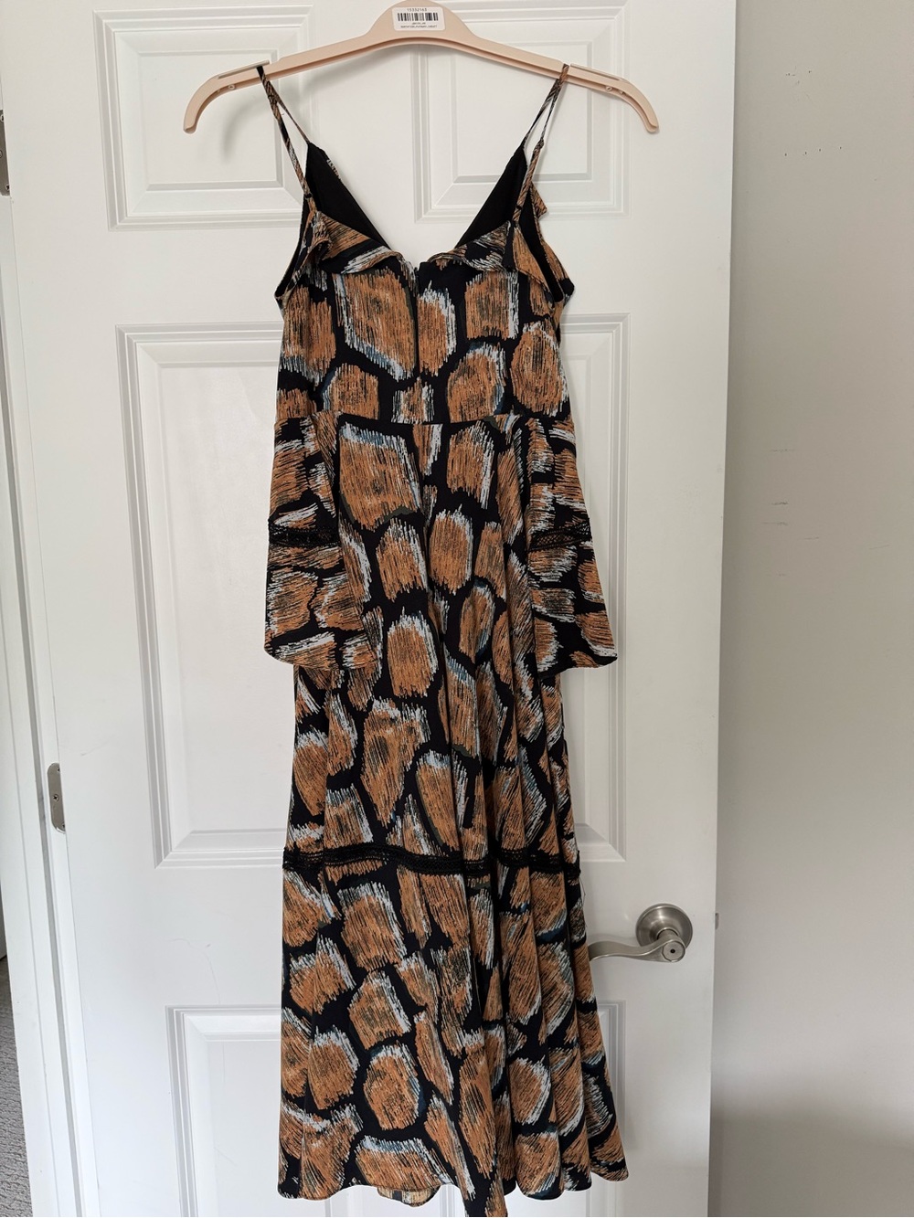 HUNTER BELL Sleeveless V-Neck Midi Dress in Brown and Black Abstract Print - Picture 6 of 7